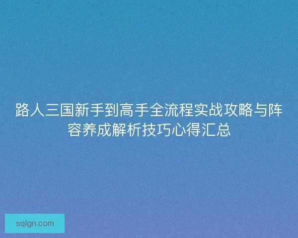 路人三国新手到高手全流程实战攻略与阵容养成解析技巧心得汇总