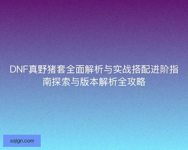 DNF真野猪套全面解析与实战搭配进阶指南探索与版本解析全攻略 DNF真野猪套全面解析与实战搭配进阶指南探索与版本解析全攻略